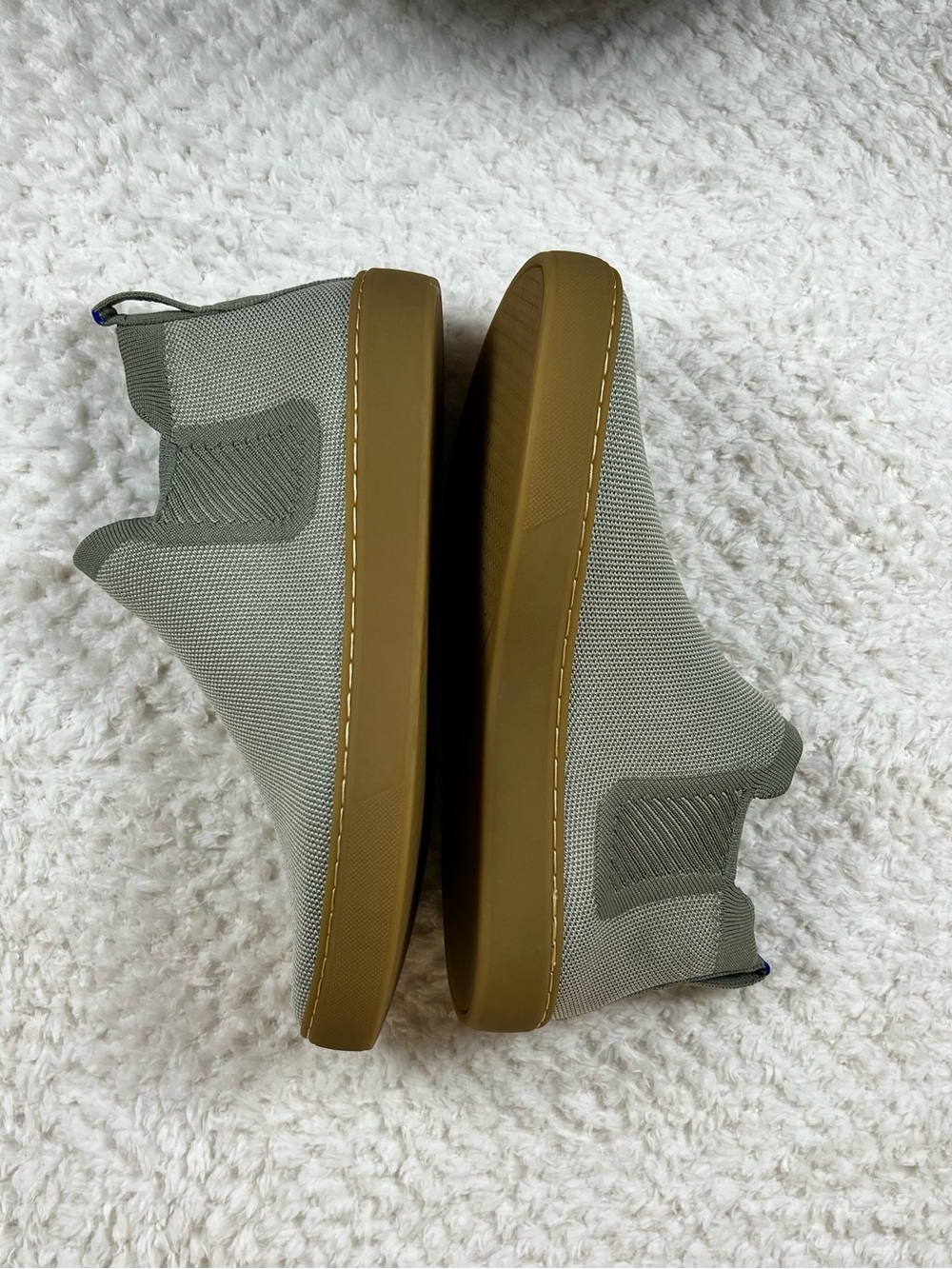 Rothy's The Chelsea Light Sage Knit Slip-On Sneaker Boot w/Brown Gum Sole Earthy
